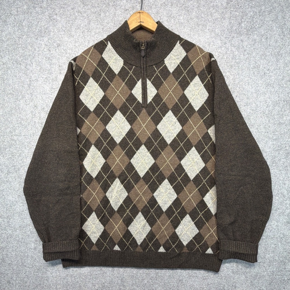 Brooks Brothers Sweater Mens XL Argyle Scottish Lambswool V Neck‎ Gray